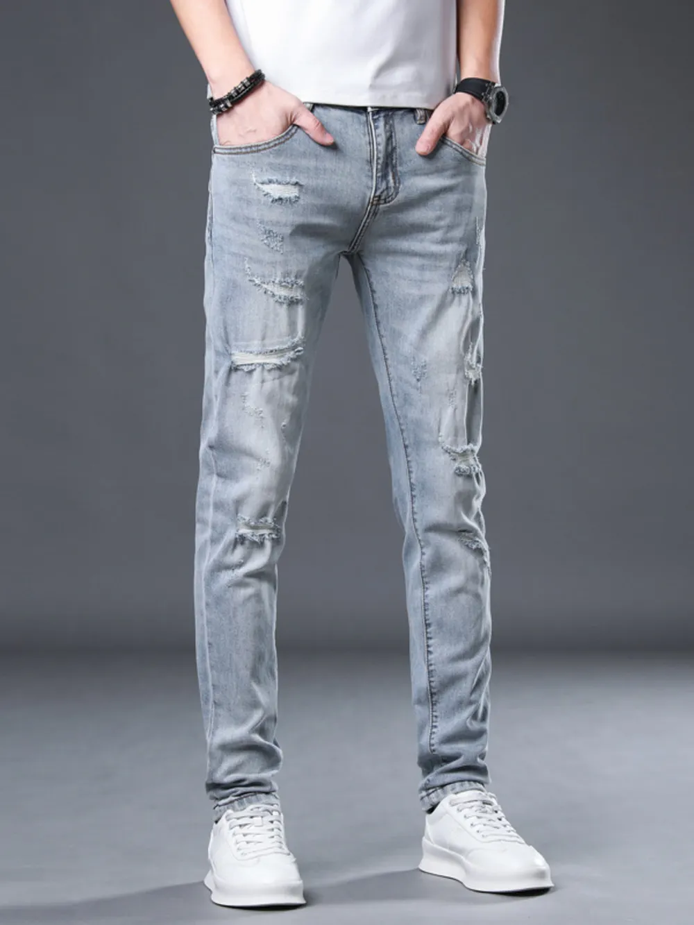 Men's Distressed Slim Fit Jeans, image 2