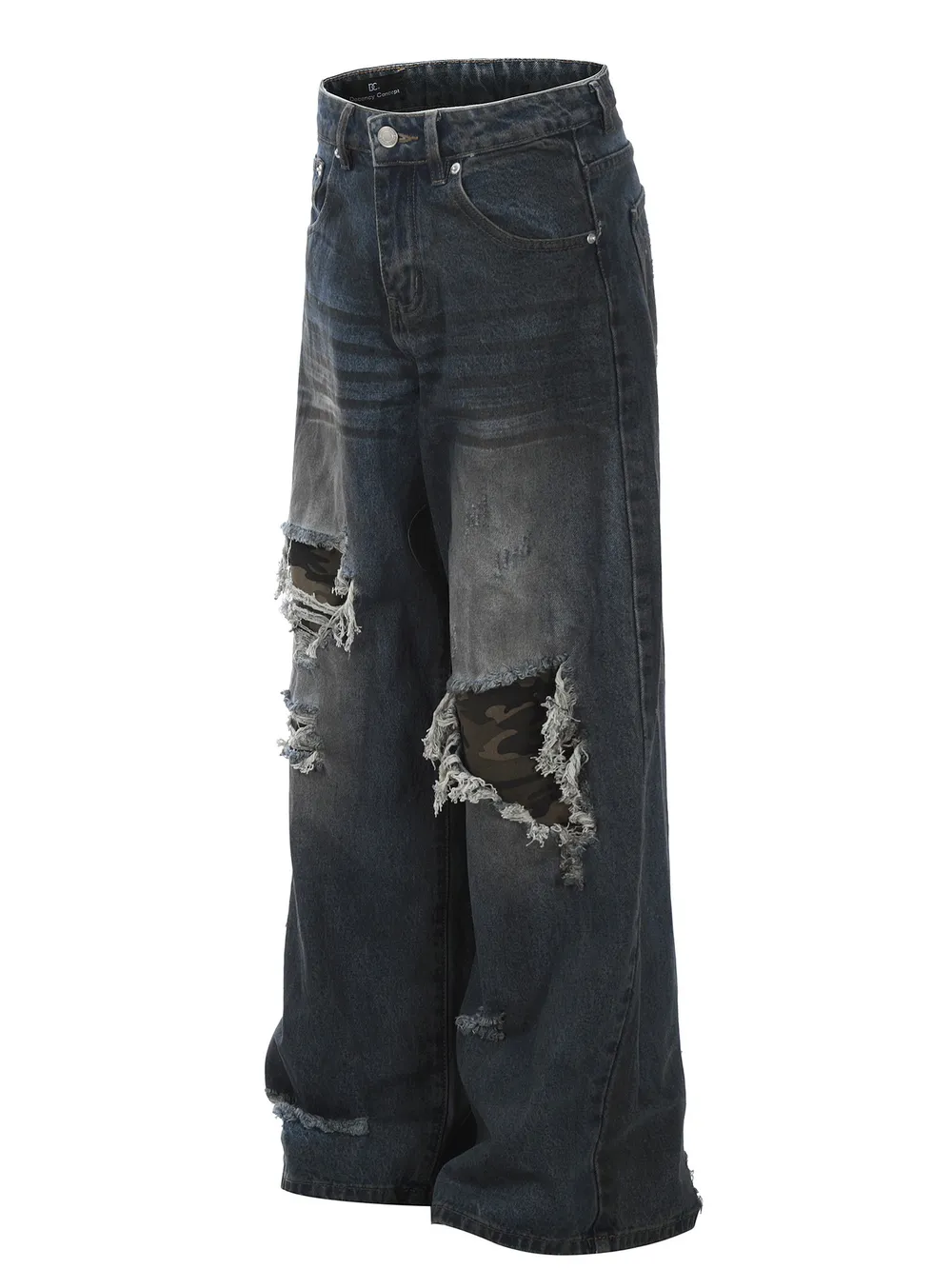 Men's Distressed Wide-Leg Wash Jeans, image 2