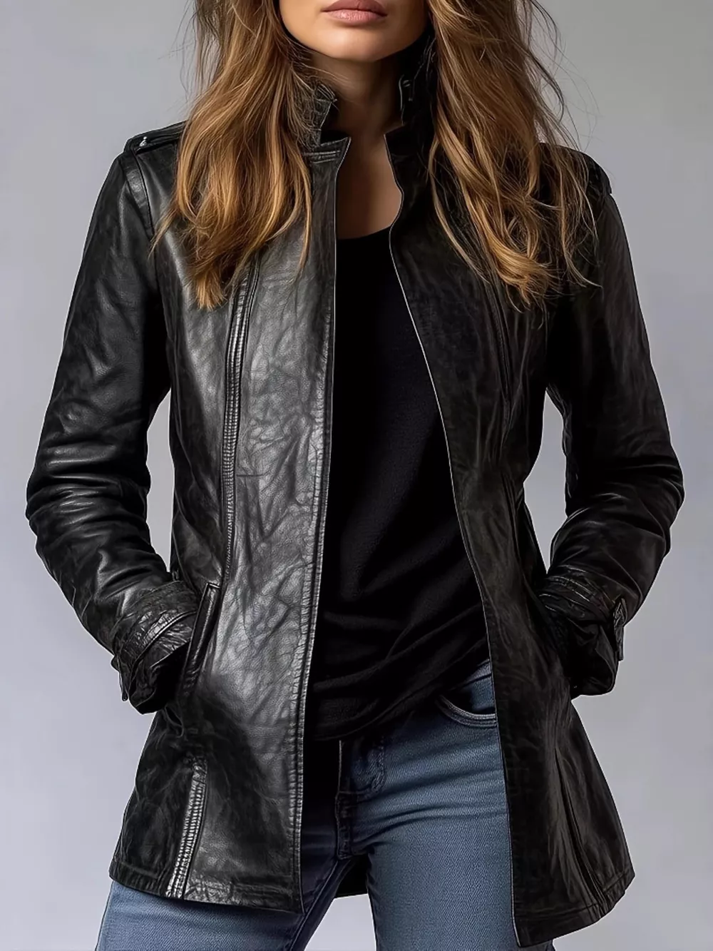 Leather Long Sleeve Moto Jacket