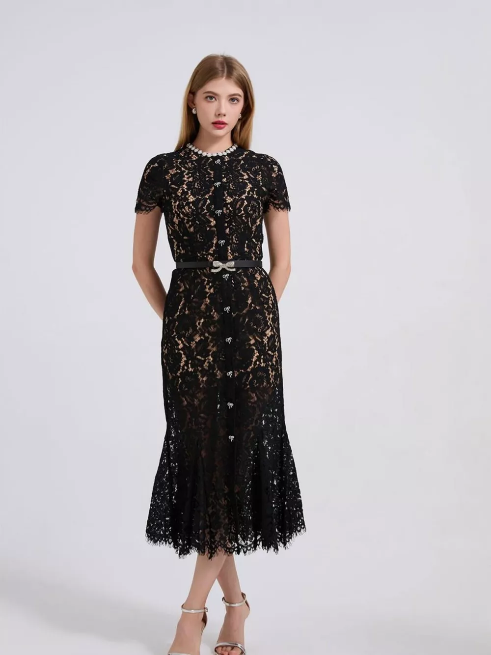 Lace Short Sleeve Mermaid Dress, image 25