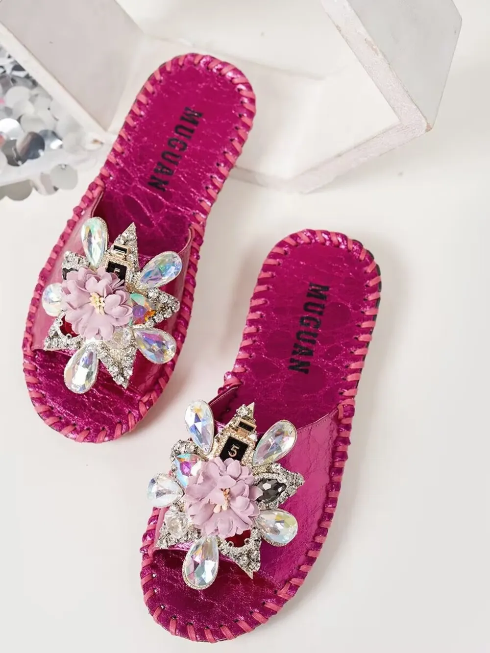 Floral Embellished Slide Sandals, image 8