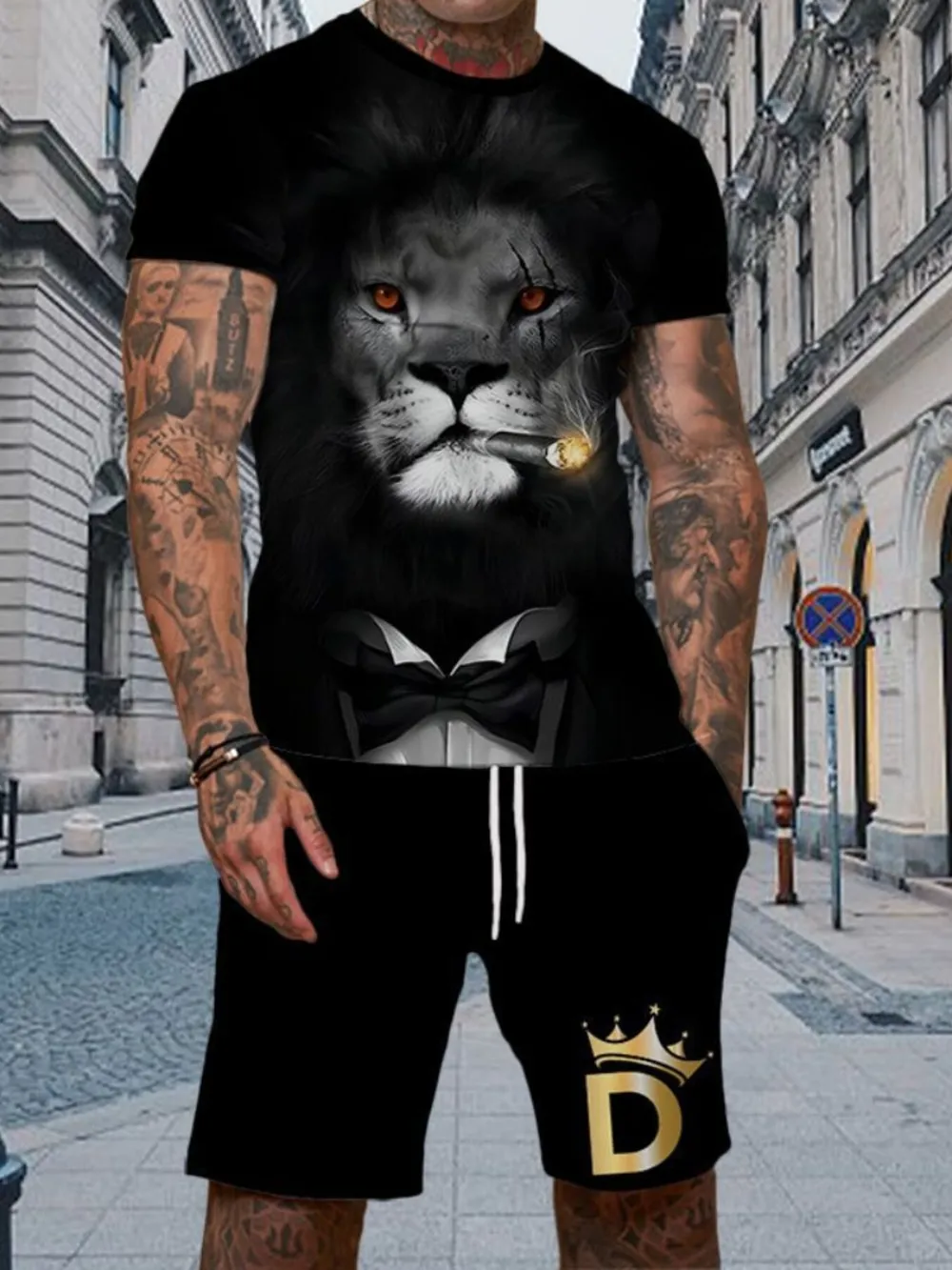 Men's Full Size Round Neck Tee and Shorts Set Plus Size, image 5