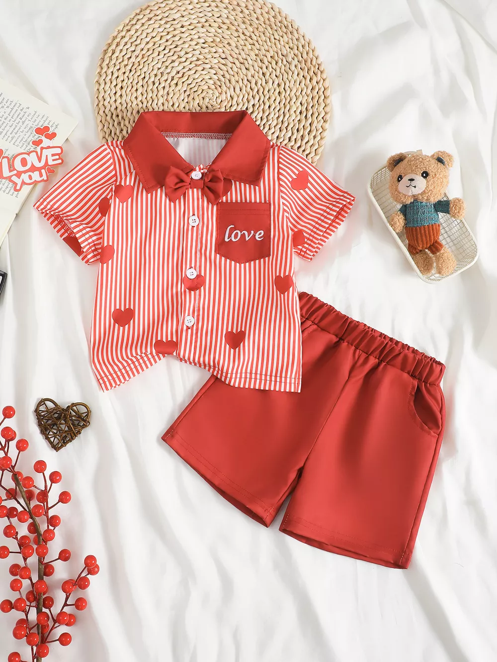 Children's Lucky Clover Print Striped Shirt & Shorts Set, image 7