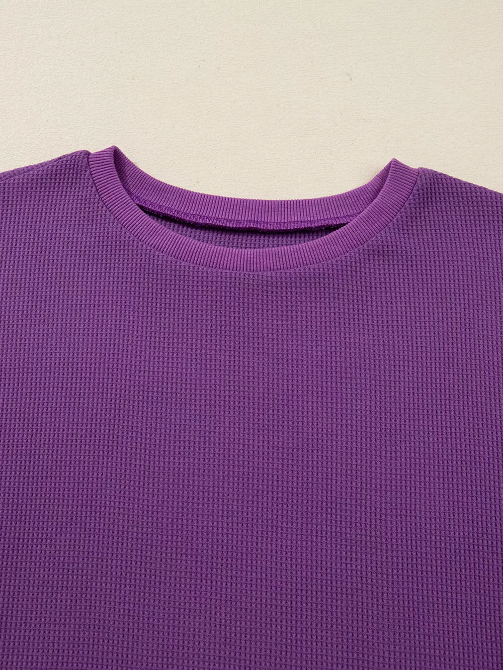 Solid Color Raw Seam Patchwork Ribbed Drop Shoulder Sweatshirt, image 6