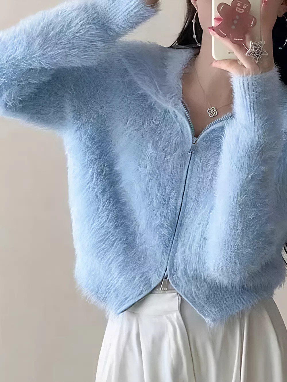 Fluffy Knit Zip-Up Outerwear, image 10