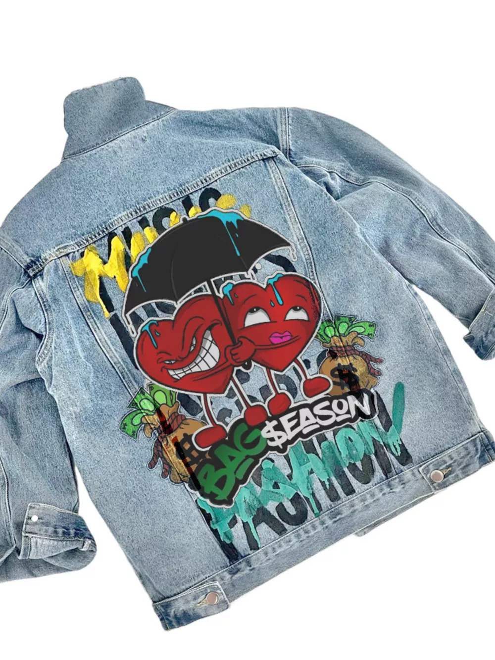 Full Size Heart and Umbrella Graphic Denim Jacket Plus Size, image 5
