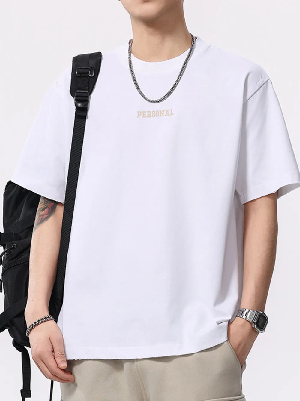 Men's Plus Size Letter Round Neck Short Sleeve T-Shirt