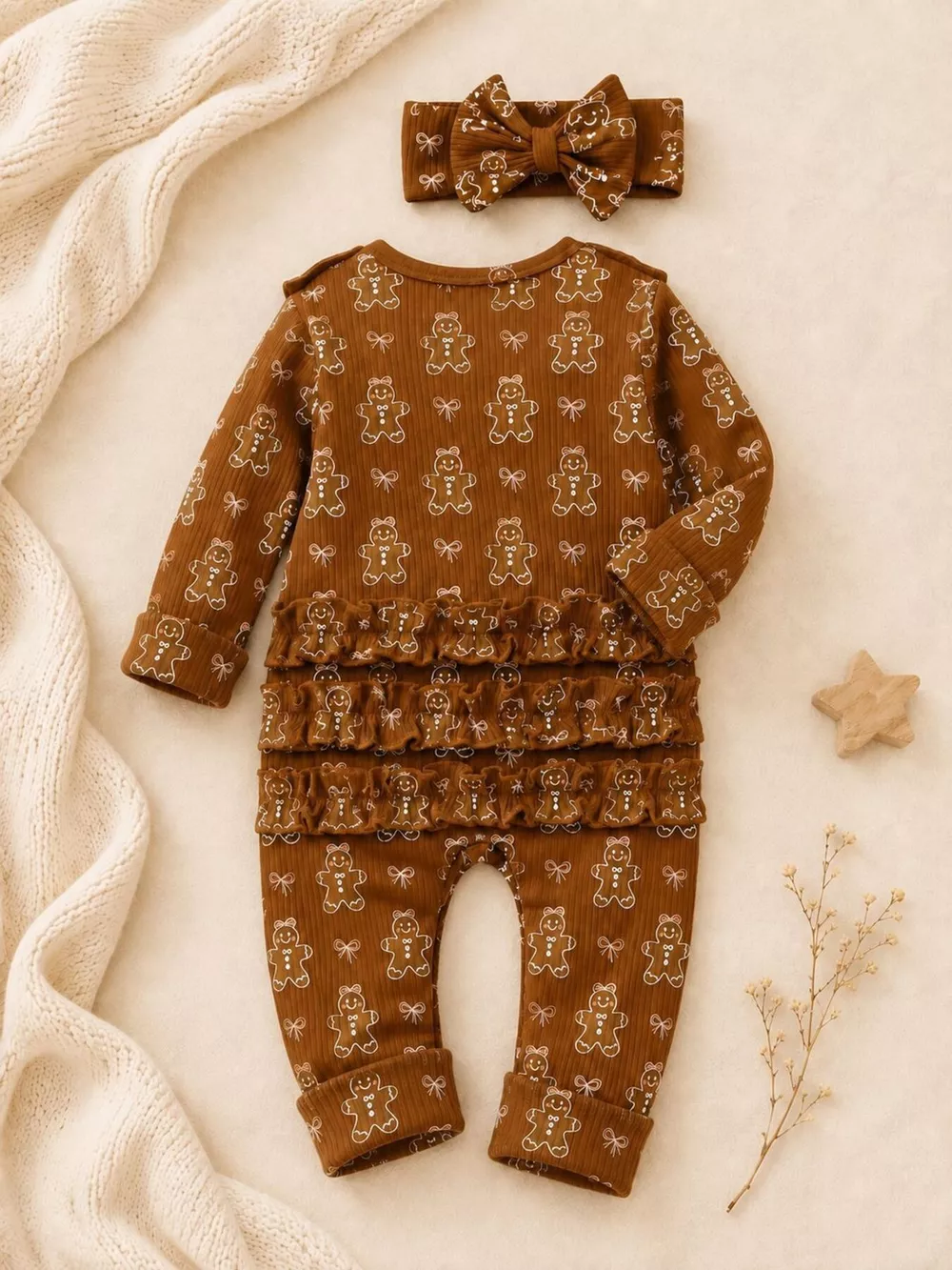 Children's Gingerbread Print Jumpsuit with Headband, image 5
