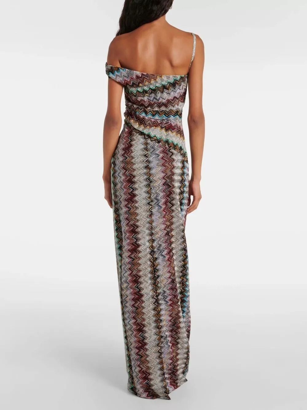 One-Shoulder Zigzag Knit Maxi Dress, image 2