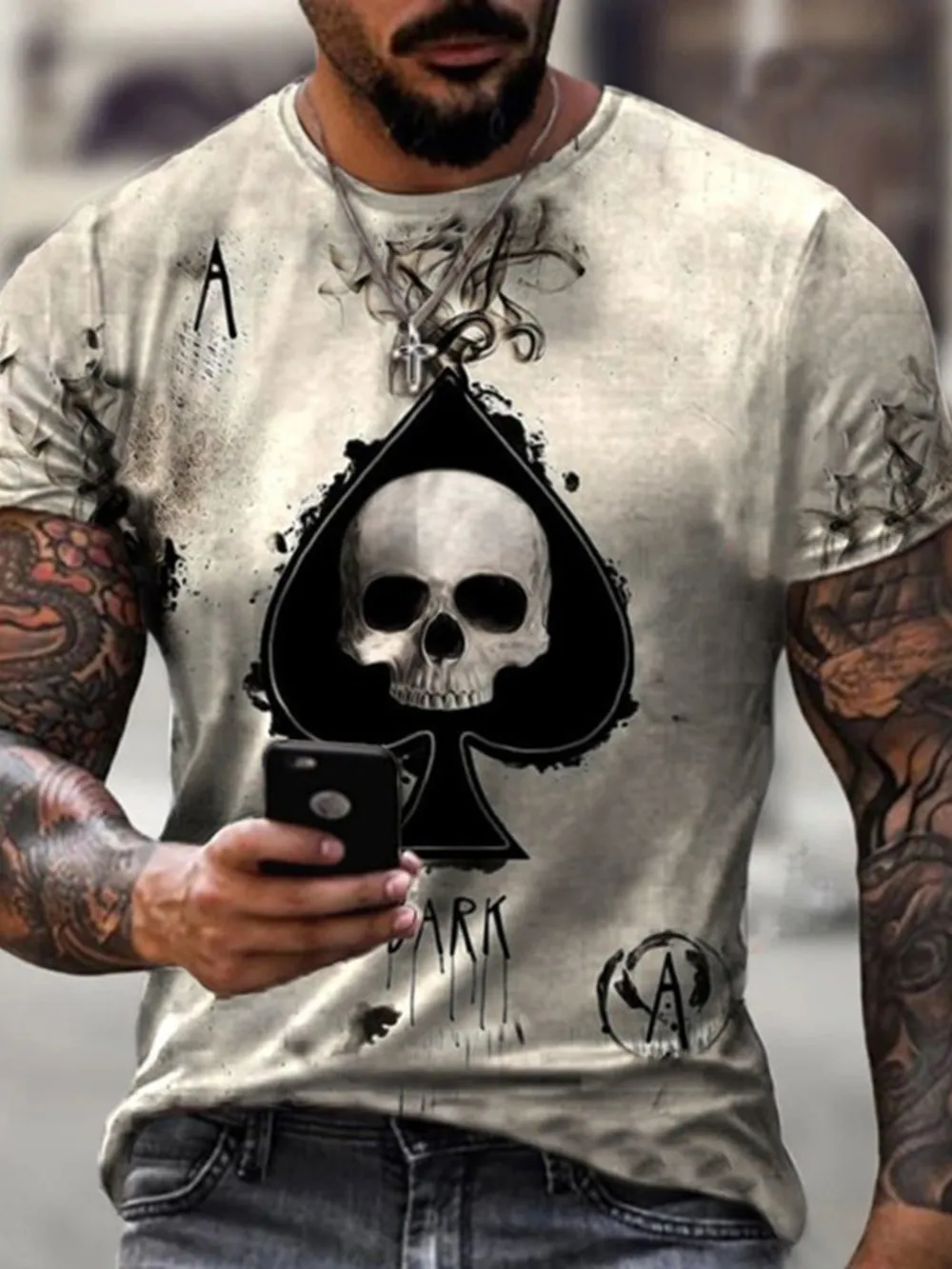 Men's Plus Size Skull Ace of Spades Graphic T-Shirt, image 3