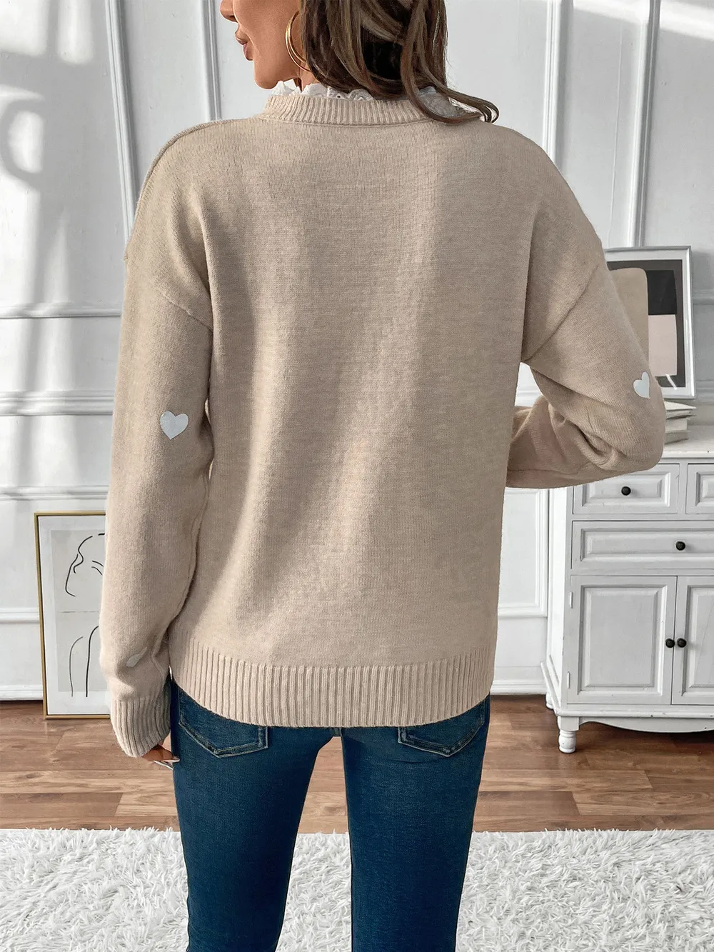 Heart V-Neck Long Sleeve Sweater, image 9