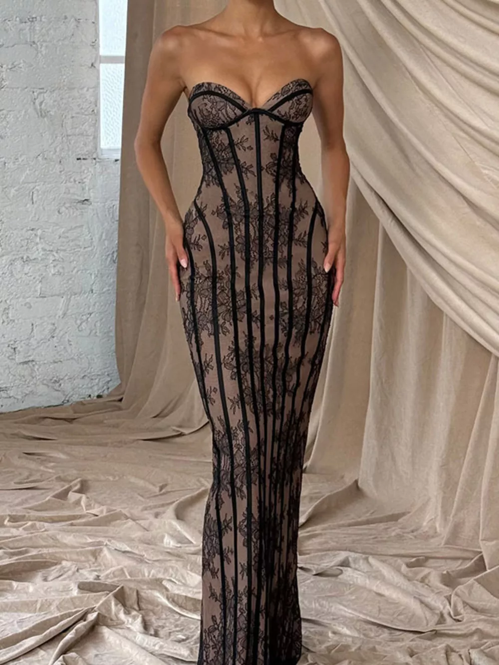Lace Up Back Strapless Maxi Dress, image 12