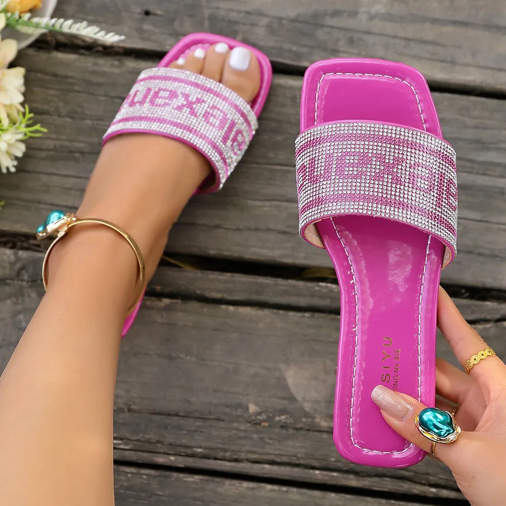 Rhinestone Open Toe Flats Sandals, image 4