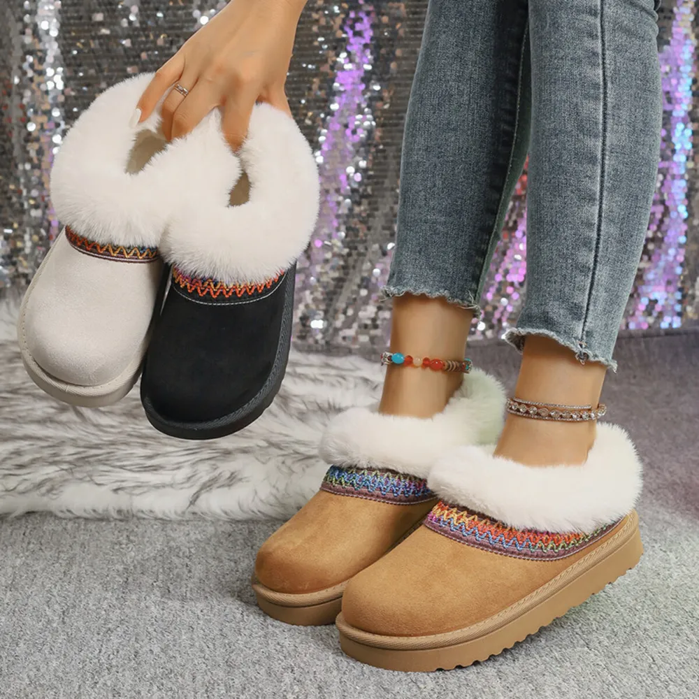 Fur-Lined Platform Boots with Decorative Woven Strap, image 2