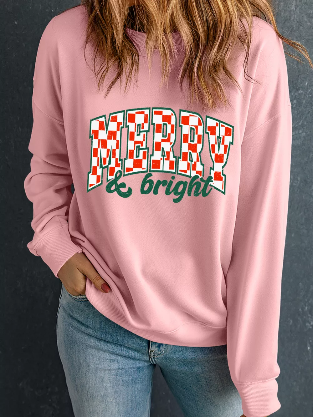 MERRY & Bright Graphic Christmas Long Sleeve Sweatshirt