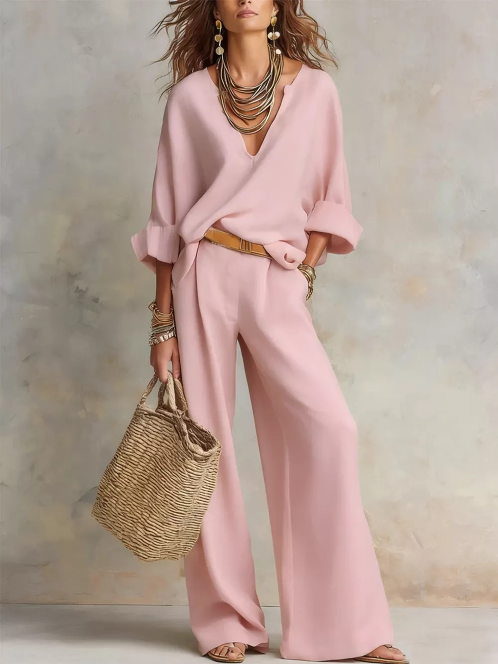 Full Size Loose Fit Top and Wide-Leg Pants Set Plus Size, image 9