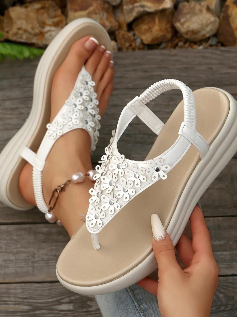 Studded T-Strap Wedge Sandals, image 10