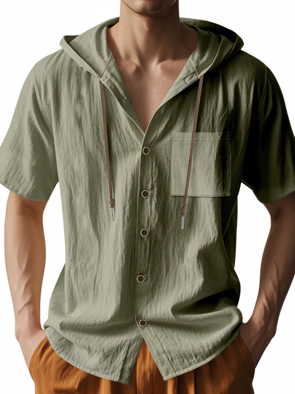 Men's Full Size Casual Hooded Short-Sleeve Shirt Plus Size, image 2