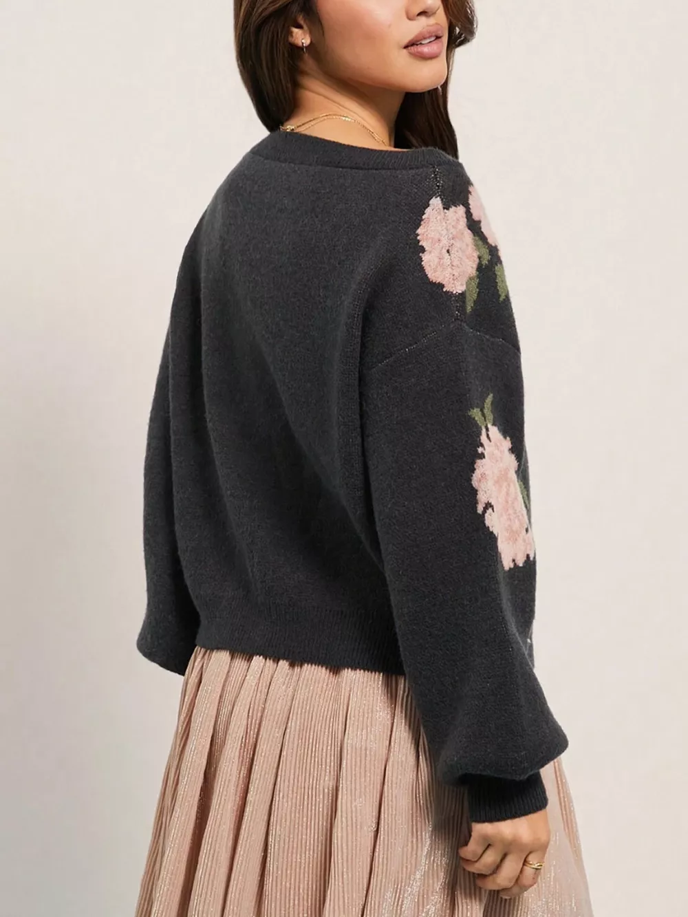 Floral Boat Neck Long Sleeve Sweater, image 3