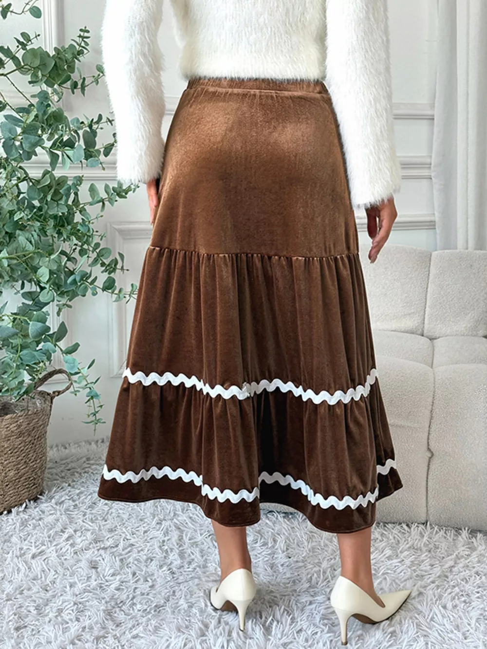 Velvet Tiered Midi Skirt, image 2