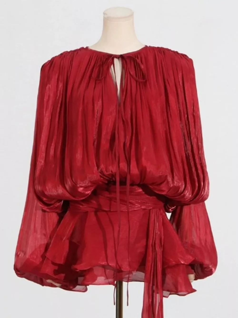 Tie Front Balloon Sleeve Top and Skirt Set, image 4