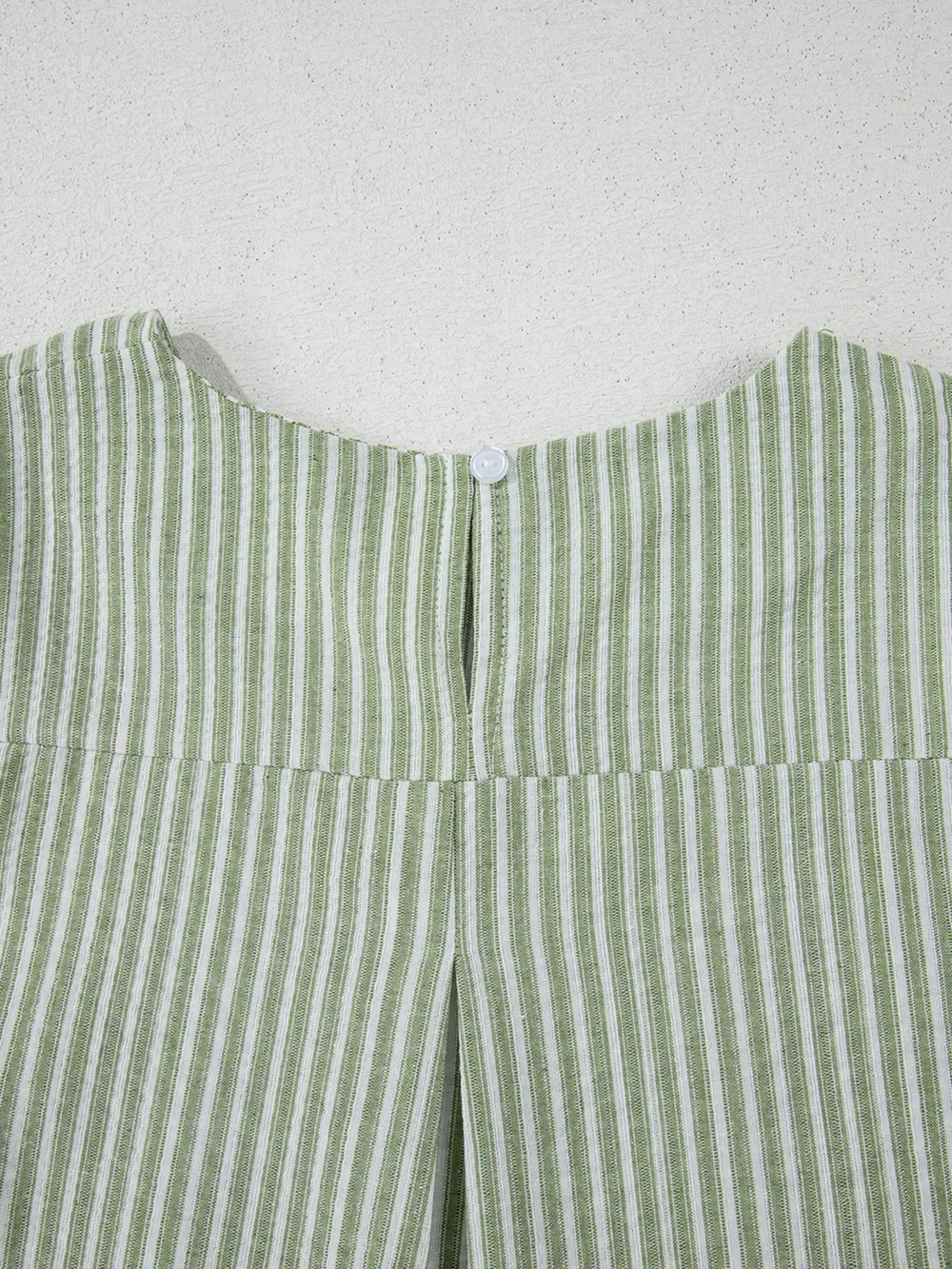 Stripe Textured Round Neck Short Puff Sleeve Blouse, image 9
