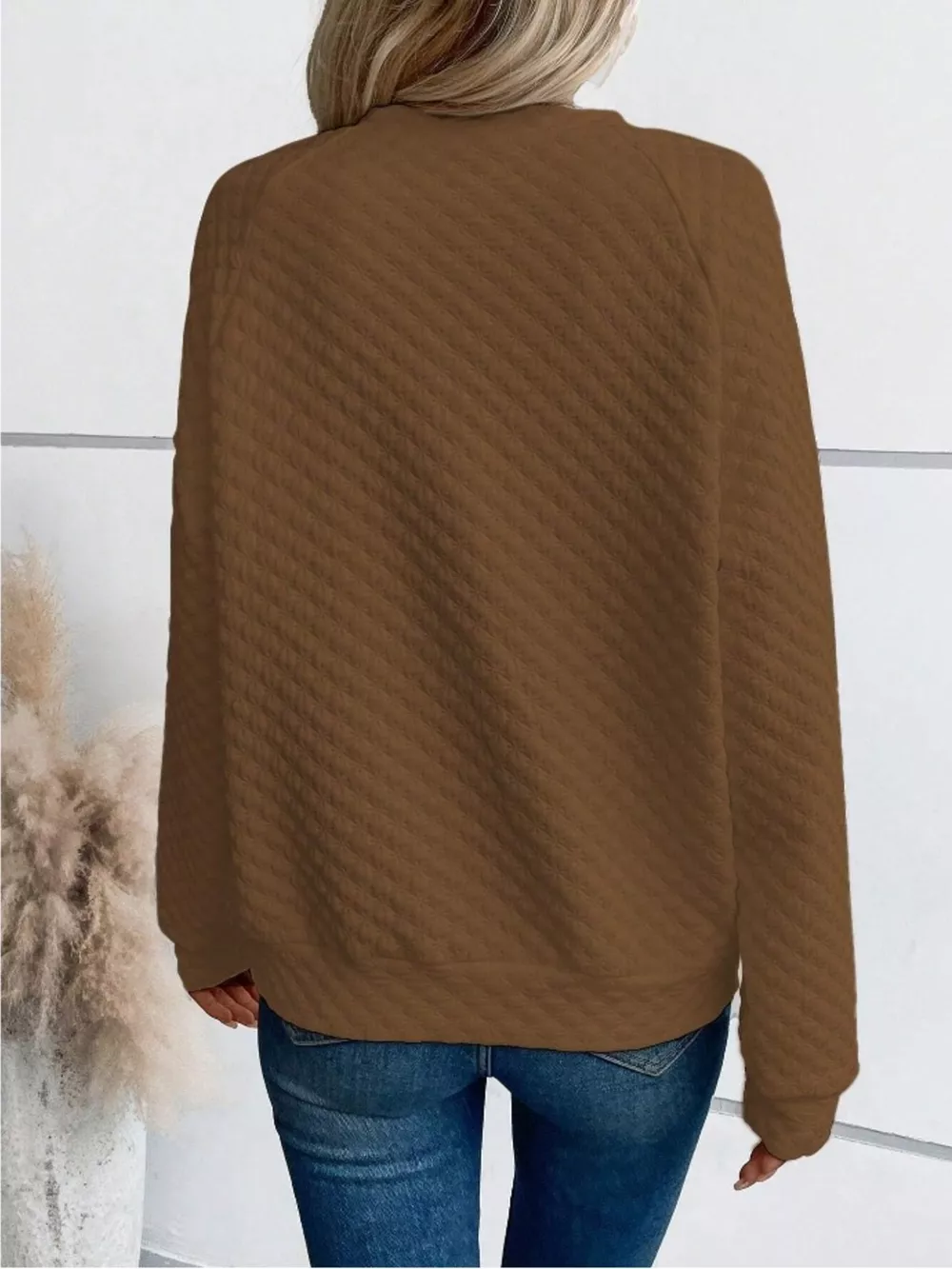 Textured Notched Raglan Sleeve Sweatshirt, image 7