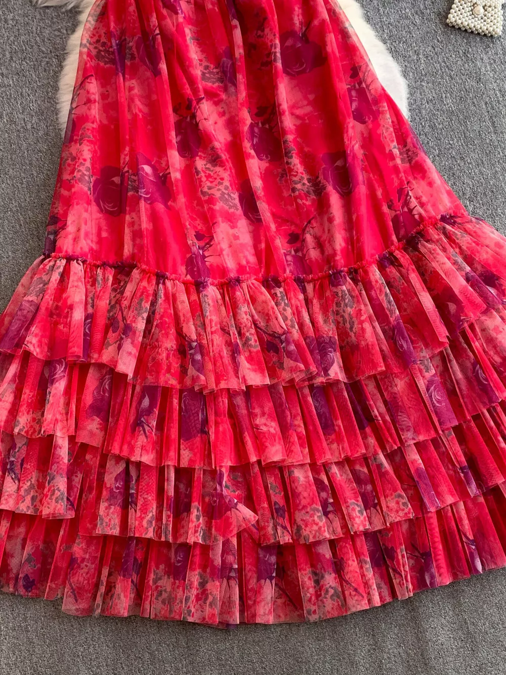 Floral Print Ruffled Layered Mesh Dress, image 3