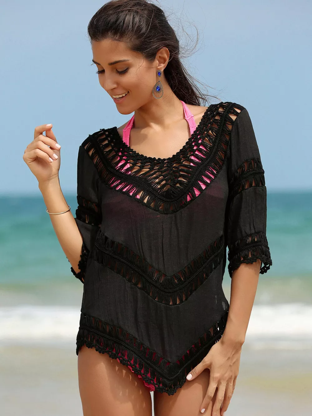 Crochet Trim V-Neck Cover Up, image 6