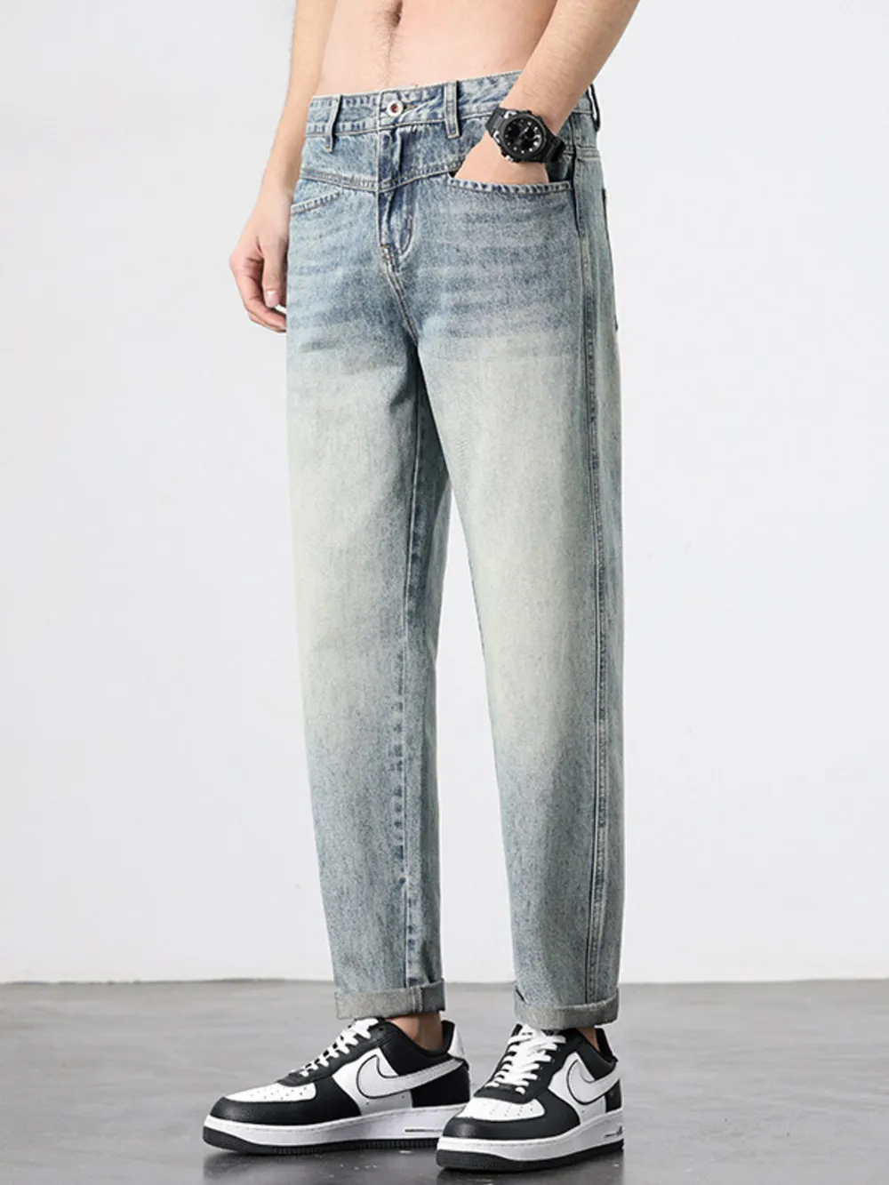 Men's Vintage Distressed Straight Leg Jeans, image 2