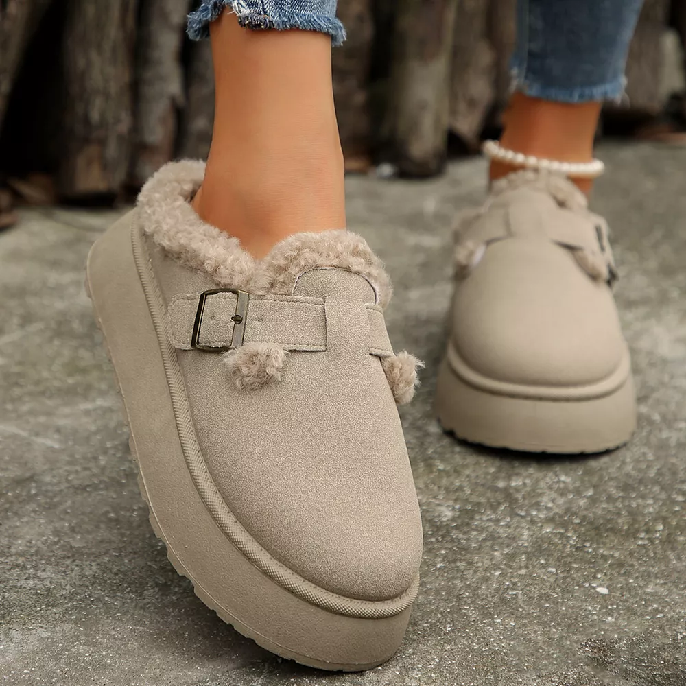 Fuzzy Trim Buckle Platform Slippers, image 10