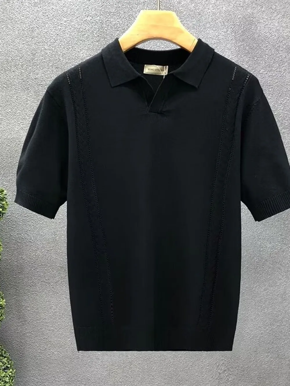 Men's Full Size Short Sleeve Ribbed Knit Polo Plus Size