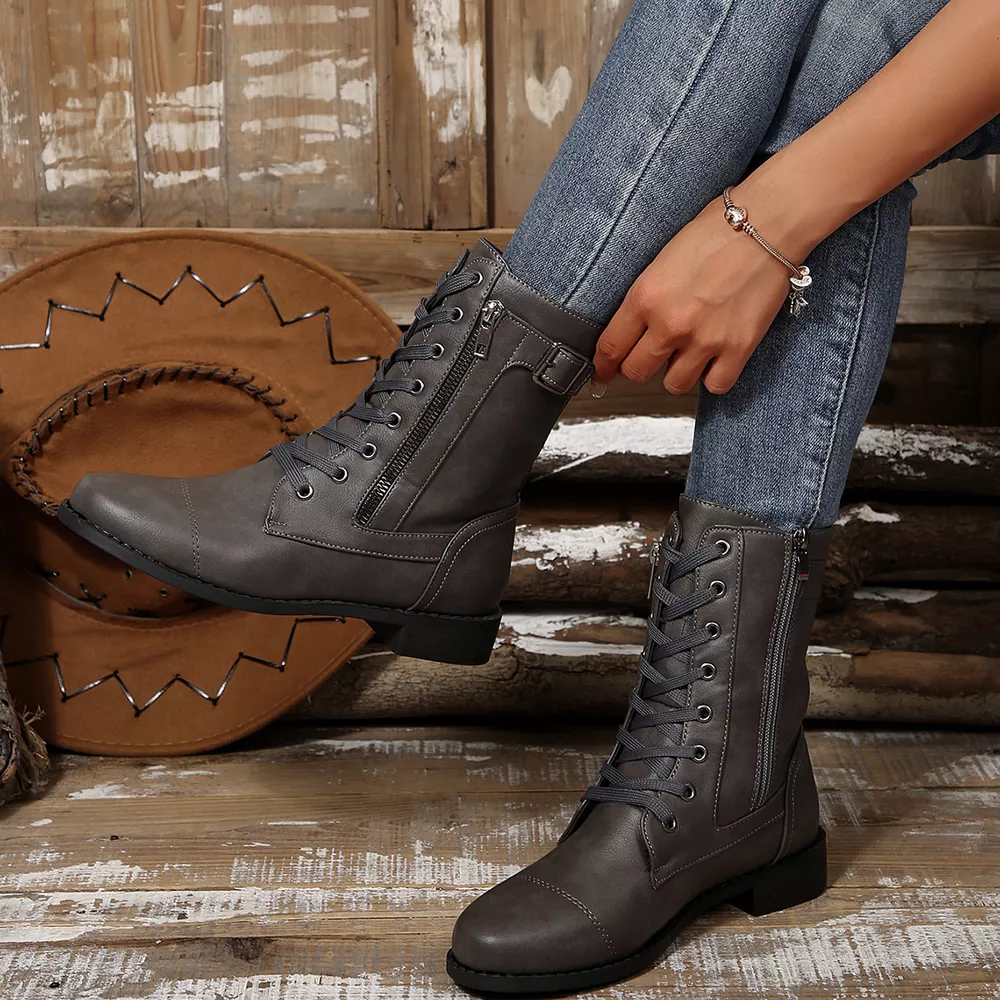 Round Toe Block Heels Boots, image 11