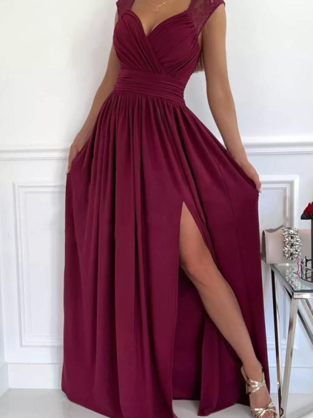 High Slit Lace Detail Maxi Dress, image 2