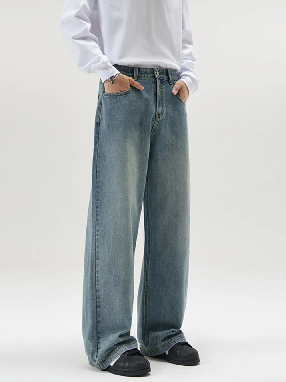 Men's Full Size Vintage Wash Wide Leg Jeans Plus Size, image 2