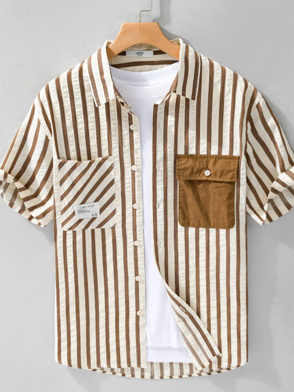 Men's Plus Size Striped Button Up Short Sleeve Shirt, image 3