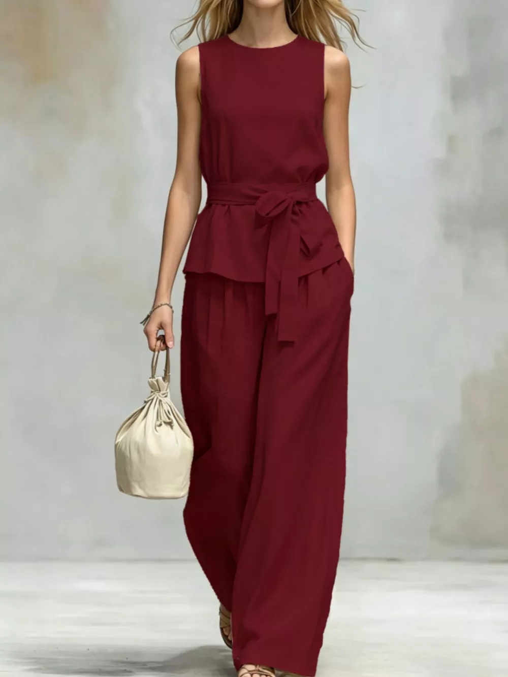 Sleeveless Top and Wide-Leg Pants Set, image 9