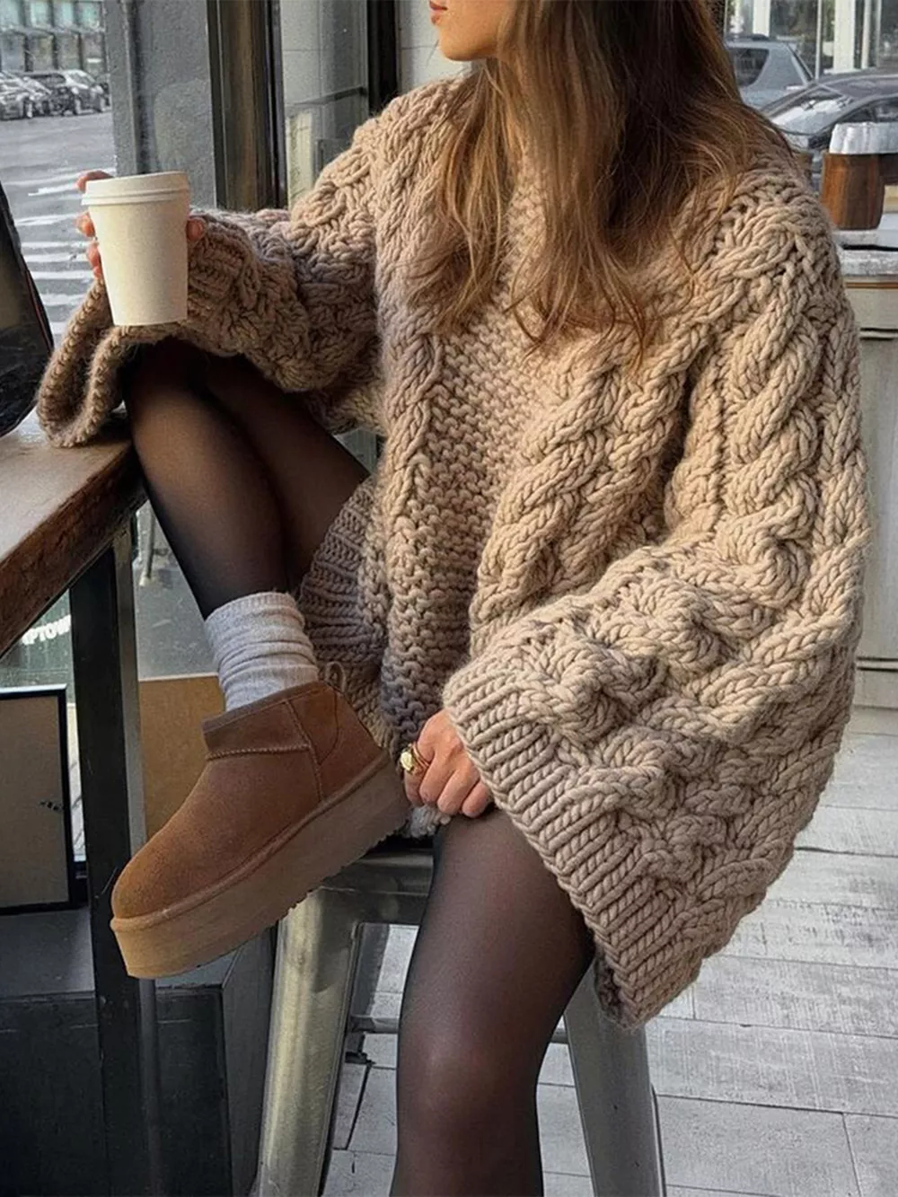 Cable Knit Round Neck Sweater, image 10
