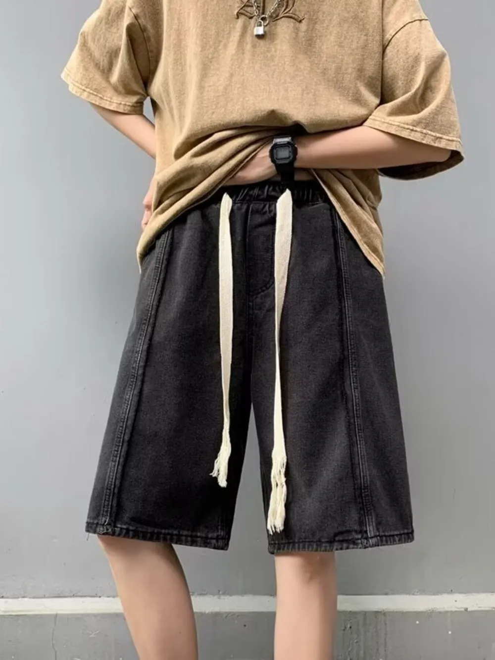 Men's Full Size Drawstring Denim Shorts with Pockets Plus Size, image 2