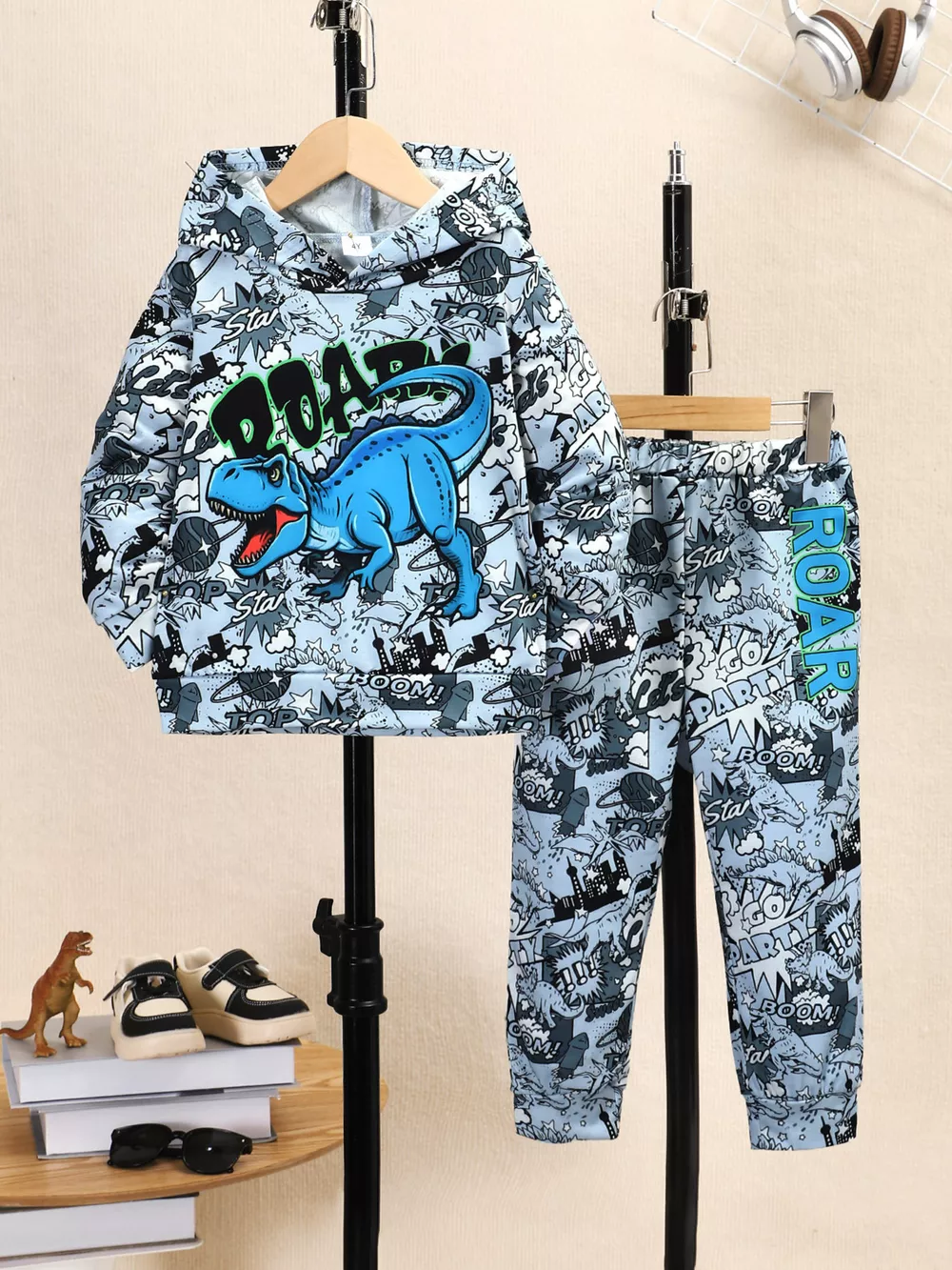 Children's Dinosaur Print Hoodie and Pants Set