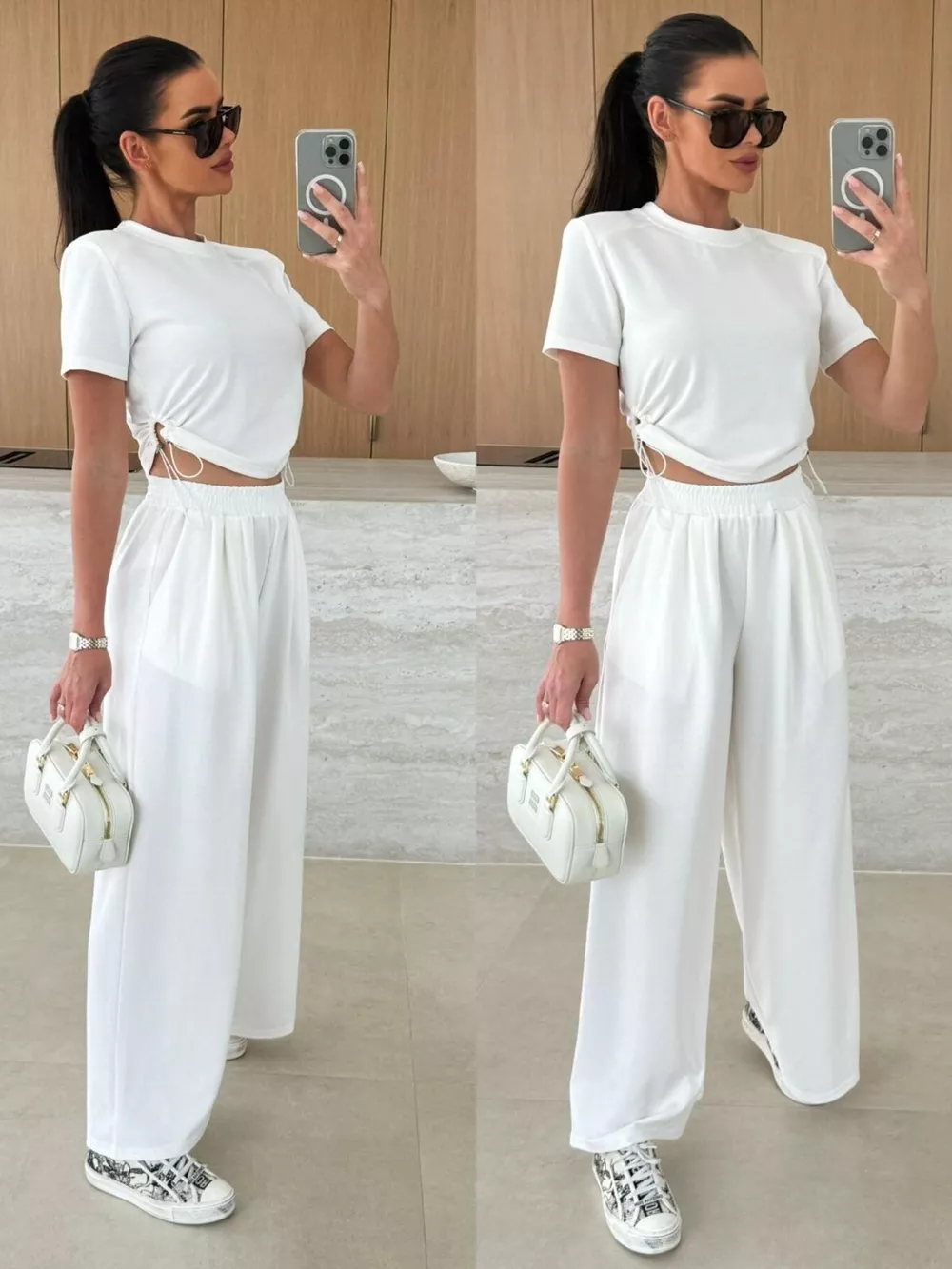 Drawstring Crop Top and Wide-Leg Pants Set, image 4