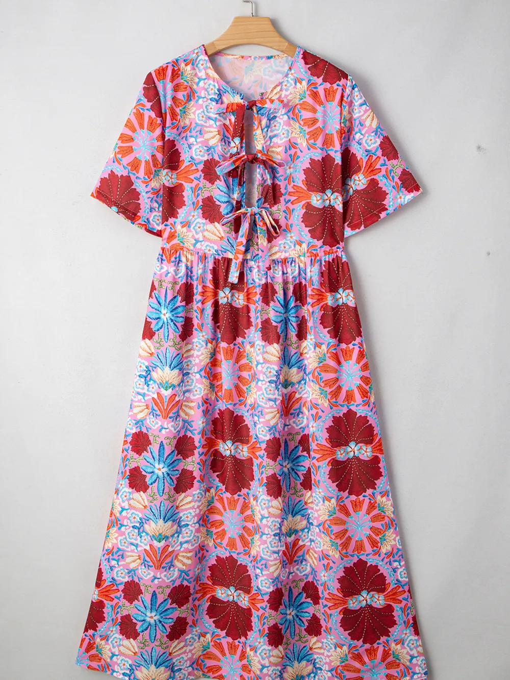 Floral Print Tie Front Midi Dress, image 12