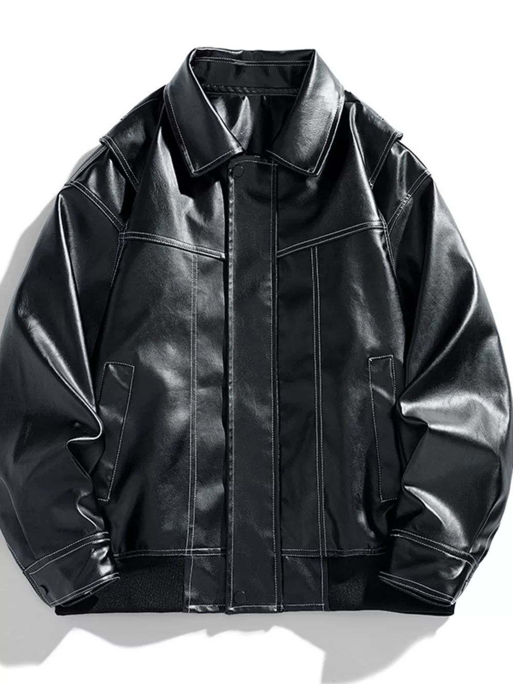 Men's Plus Size Leather Bomber Jacket