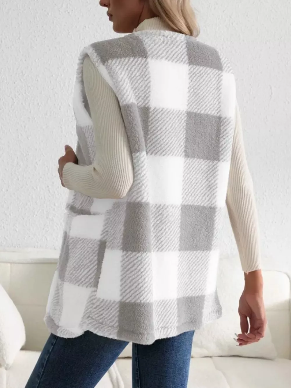 Cozy Plaid Sherpa Vest Coat, image 11