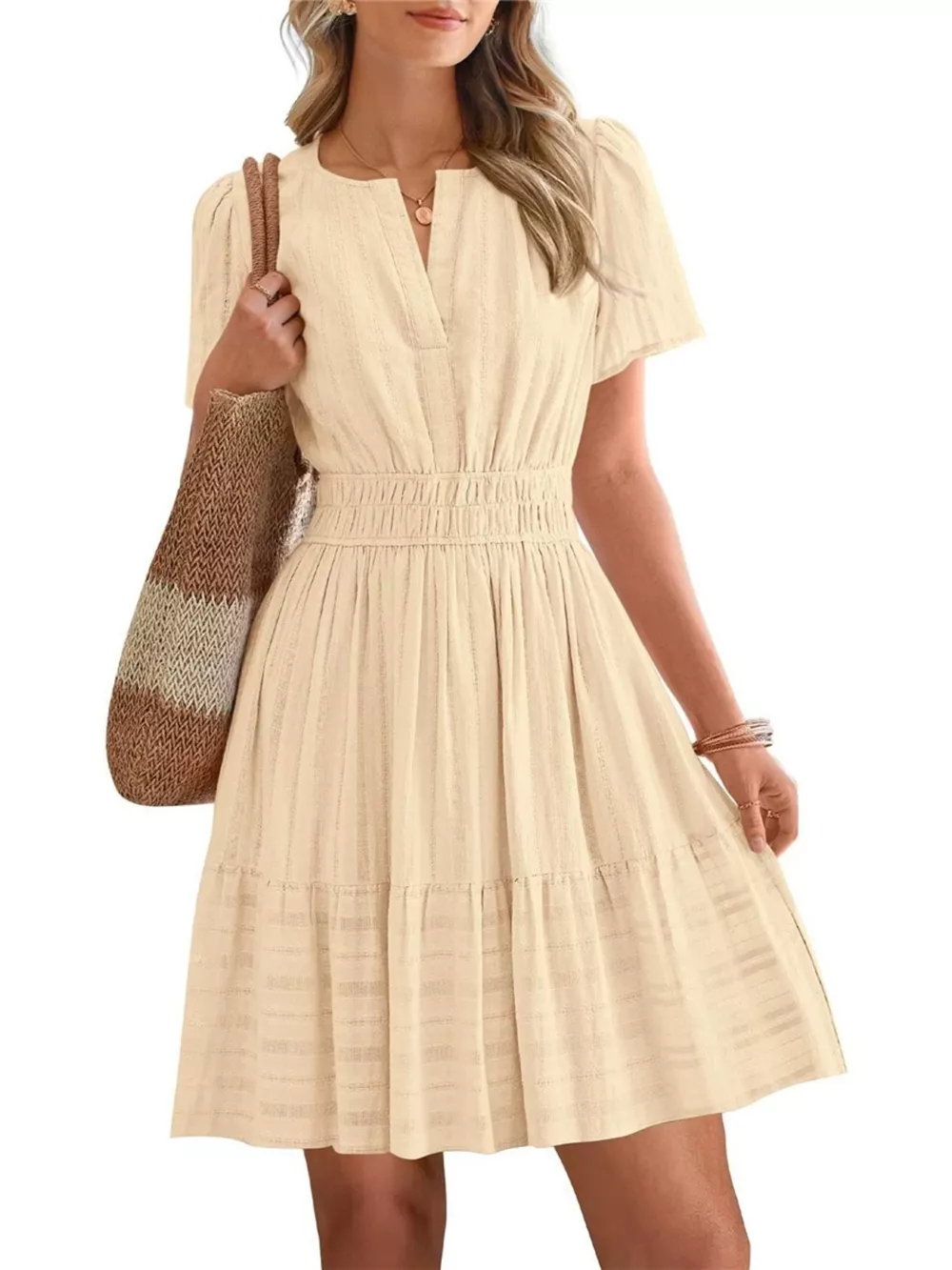 Short Sleeve Smocked Waist Tiered Dress, image 22
