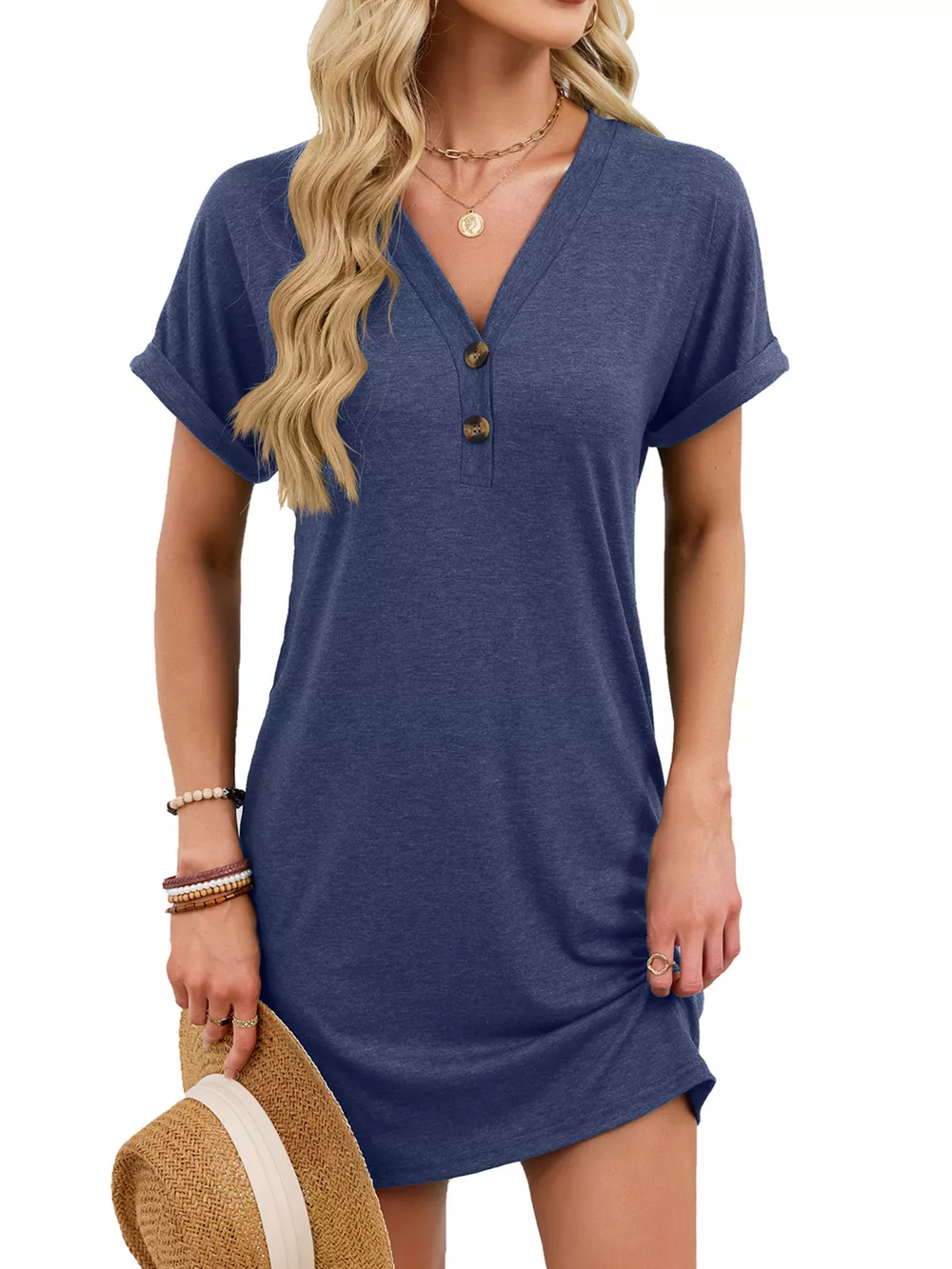 Casual V-Neck Short Sleeve T-Shirt Dress, image 27
