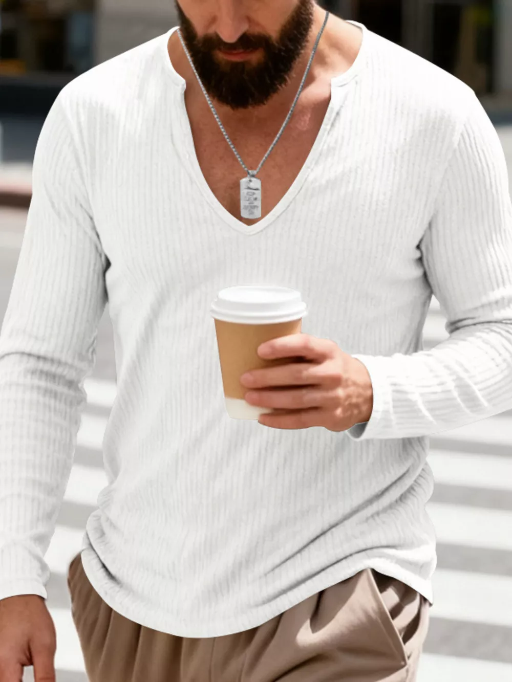Men's Full Size Casual Ribbed Long Sleeve T-Shirt Plus Size, image 8