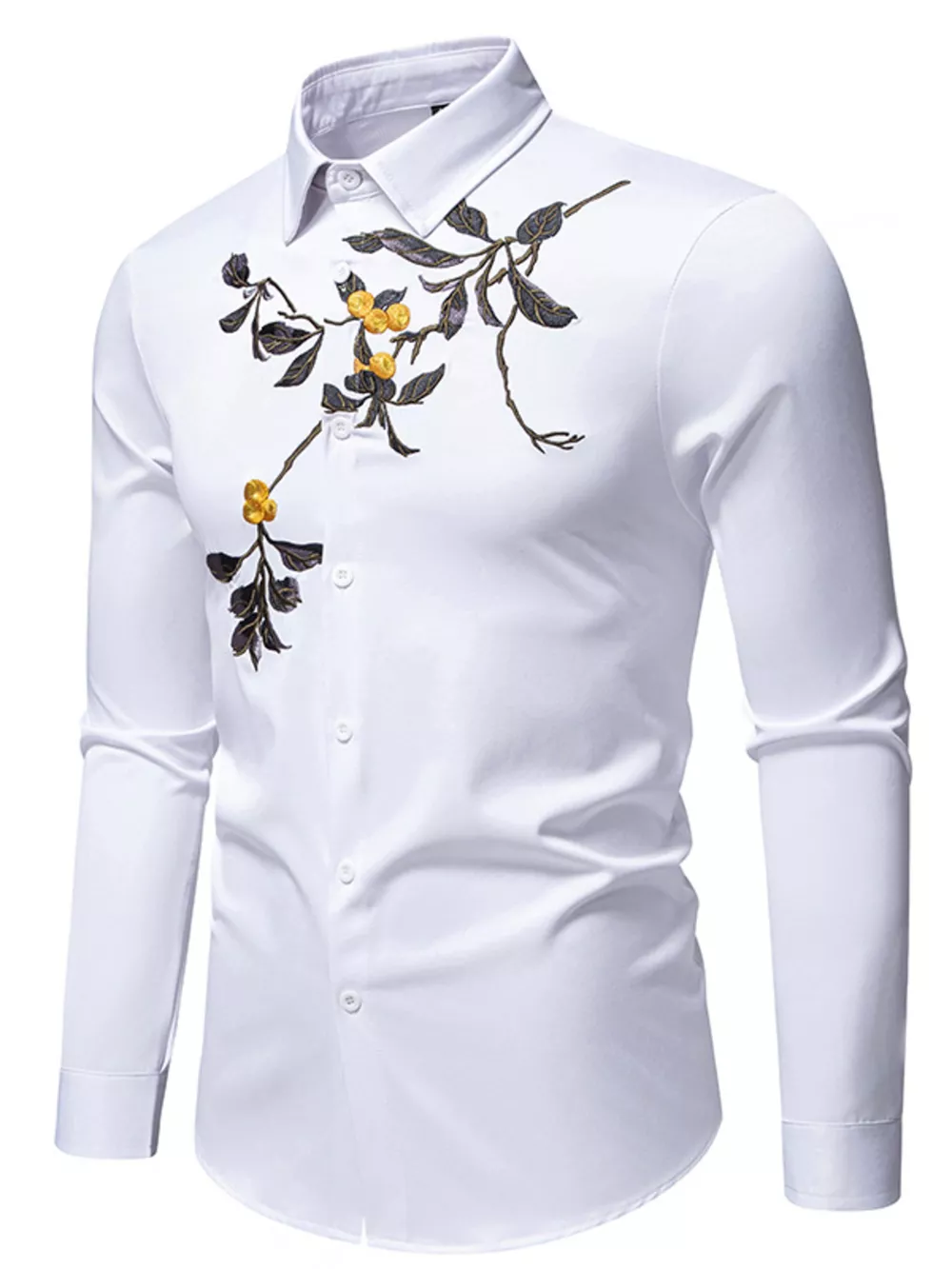 Men's Embroidered Floral Long Sleeve Shirt, image 6