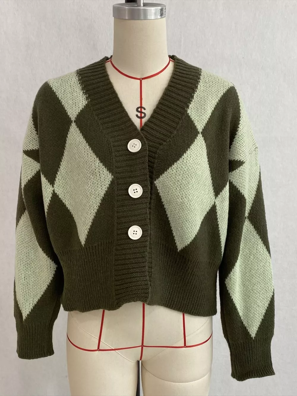 Argyle Pattern V-Neck Button-Down Cardigan, image 24
