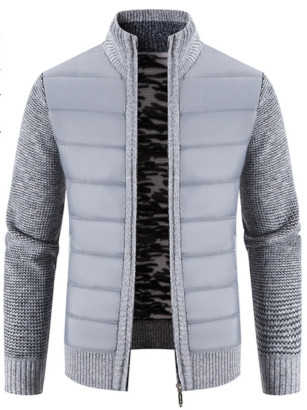 Men's Plus Size Quilted Knit Bomber Jacket with Stand Collar, image 2